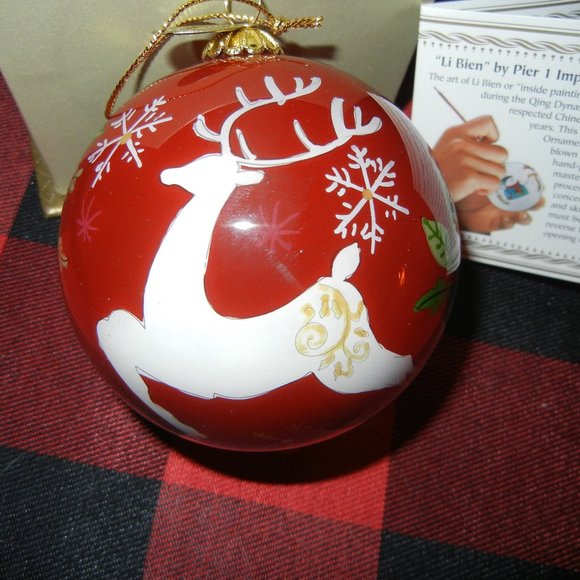 Red Reindeer Glass Ornament Hand Painted Pier 1 2016 Greetings - Picture 2 of 3